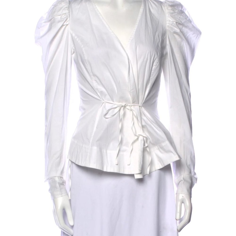 NWT Jason Wu White V-Neck Wrap Blouse Long Sleeve Sash Tie Size S